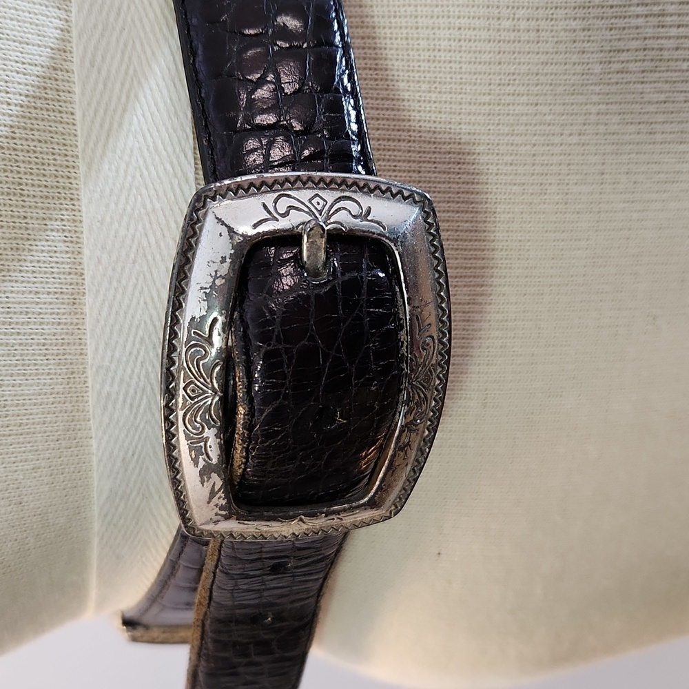 Vintage Brighton black leather and silver details belt hinged 30-33" waist - Picture 2 of 16